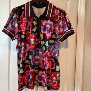 Johnny Was Floral Polo Shirt.                         (approx 18 x 25 1/2 )